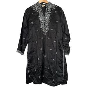 Dhristi Women’s Size L Black Crystal Rhinestone Beaded Indian Tunic